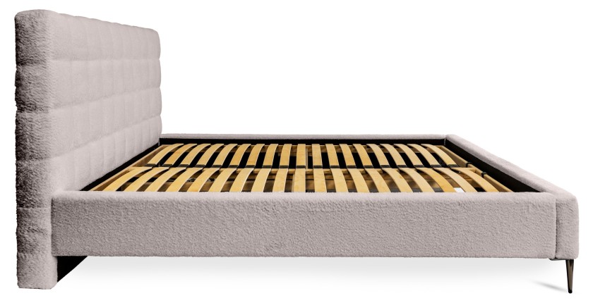 Lit MILLIO – Taupe – 140x200 cm – Tissu chenille bouclé – Sommier inclus – Confort hôtel 5 étoiles