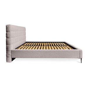 Lit MILLIO – Taupe – 140x200 cm – Tissu chenille bouclé – Sommier inclus – Confort hôtel 5 étoiles