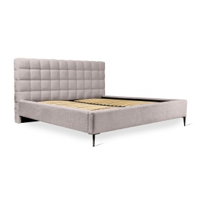 Lit MILLIO – Taupe – 140x200 cm – Tissu chenille bouclé – Sommier inclus – Confort hôtel 5 étoiles