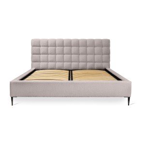Lit MILLIO – Taupe – 140x200 cm – Tissu chenille bouclé – Sommier inclus – Confort hôtel 5 étoiles