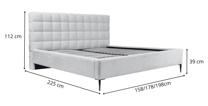 Lit MILLIO – Taupe – 140x200 cm – Tissu chenille bouclé – Sommier inclus – Confort hôtel 5 étoiles