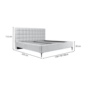Lit MILLIO – Taupe – 140x200 cm – Tissu chenille bouclé – Sommier inclus – Confort hôtel 5 étoiles