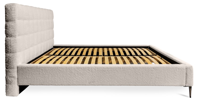 Lit MILLIO – Crème – 180x200 cm – Tissu chenille bouclé – Sommier inclus – Confort hôtel 5 étoiles