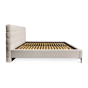 Lit MILLIO – Crème – 180x200 cm – Tissu chenille bouclé – Sommier inclus – Confort hôtel 5 étoiles