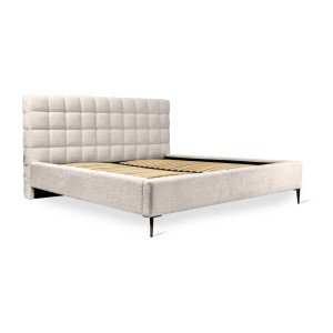 Lit MILLIO – Crème – 180x200 cm – Tissu chenille bouclé – Sommier inclus – Confort hôtel 5 étoiles
