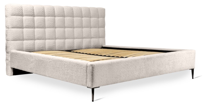 Bed MILLIO – Crème – 140x200 cm – Gebobbeld chenille stof – Inclusief lattenbodem – 5-sterren hotelcomfort