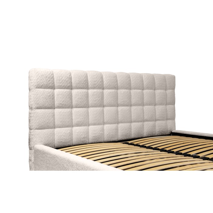 Bett MILLIO – Creme – 160x200 cm – Bouclé-Chenille-Stoff – Lattenrost inklusive – 5-Sterne-Hotelkomfort