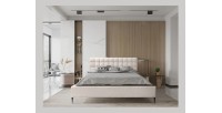 Lit MILLIO – Crème – 180x200 cm – Tissu chenille bouclé – Sommier inclus – Confort hôtel 5 étoiles