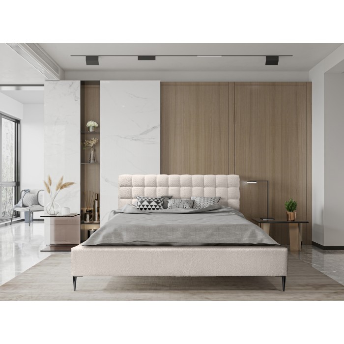 Bett MILLIO – Creme – 180x200 cm – Schlingen-Chenille-Stoff – Lattenrost inklusive – 5-Sterne-Hotelkomfort