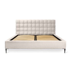 Lit MILLIO – Crème – 180x200 cm – Tissu chenille bouclé – Sommier inclus – Confort hôtel 5 étoiles