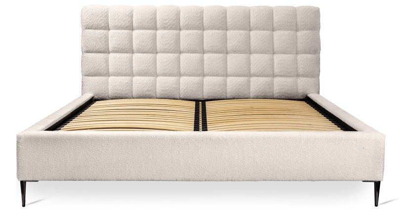 Bed MILLIO – Crème – 140x200 cm – Gebobbeld chenille stof – Inclusief lattenbodem – 5-sterren hotelcomfort