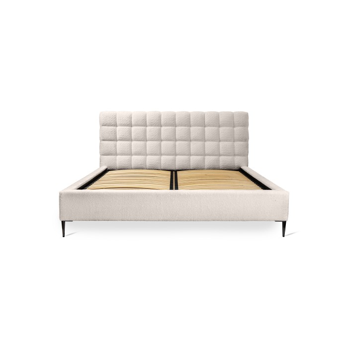Bett MILLIO – Creme – 160x200 cm – Bouclé-Chenille-Stoff – Lattenrost inklusive – 5-Sterne-Hotelkomfort
