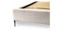 Lit MILLIO – Crème – 180x200 cm – Tissu chenille bouclé – Sommier inclus – Confort hôtel 5 étoiles