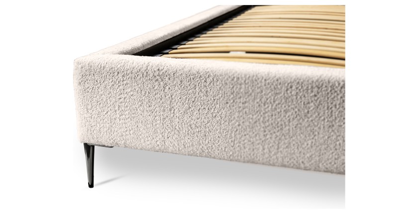 Lit MILLIO – Crème – 180x200 cm – Tissu chenille bouclé – Sommier inclus – Confort hôtel 5 étoiles