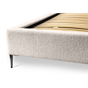 Lit MILLIO – Crème – 180x200 cm – Tissu chenille bouclé – Sommier inclus – Confort hôtel 5 étoiles