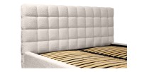 Lit MILLIO – Crème – 180x200 cm – Tissu chenille bouclé – Sommier inclus – Confort hôtel 5 étoiles