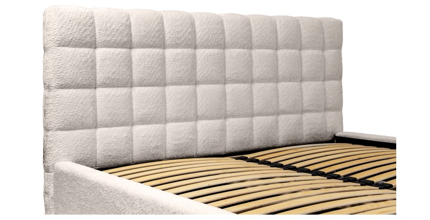 Lit MILLIO – Crème – 180x200 cm – Tissu chenille bouclé – Sommier inclus – Confort hôtel 5 étoiles