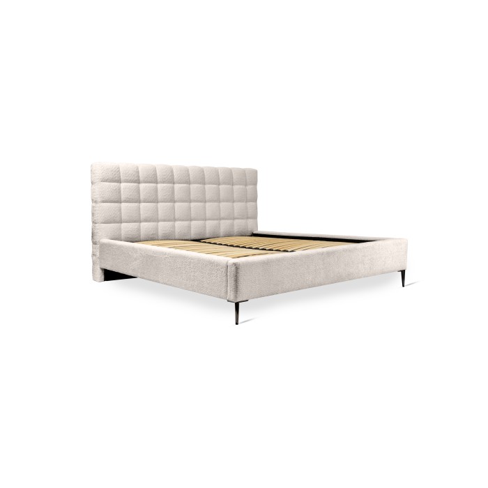 Bett MILLIO – Creme – 160x200 cm – Bouclé-Chenille-Stoff – Lattenrost inklusive – 5-Sterne-Hotelkomfort