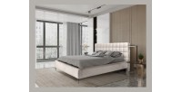 Lit MILLIO – Crème – 180x200 cm – Tissu chenille bouclé – Sommier inclus – Confort hôtel 5 étoiles