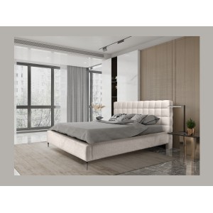 Lit MILLIO – Crème – 180x200 cm – Tissu chenille bouclé – Sommier inclus – Confort hôtel 5 étoiles