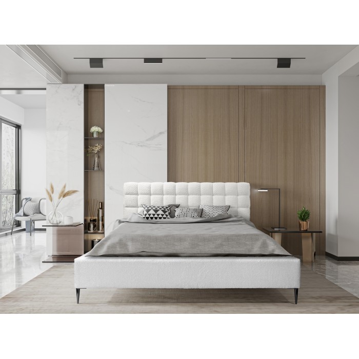 Bett MILLIO – Elfenbein – 180x200 cm – Schlingen Chenille-Stoff – Lattenrost inklusive – 5-Sterne-Hotelkomfort