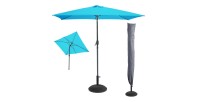 L’indispensable été : Parasol inclinable turquoise + housse anti-UV + dalle béton 20 kg