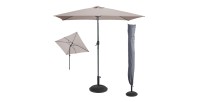 L’indispensable été : Parasol inclinable coloris taupe + housse anti-UV + pieds en ciment 25Kg