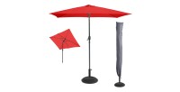 L’indispensable été : Parasol inclinable rouge + housse anti-UV + pieds en ciment 25Kg