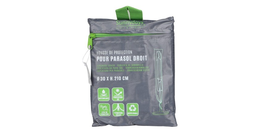 L’indispensable été : Parasol inclinable coloris gris clair + housse anti-UV + pieds en ciment 25Kg