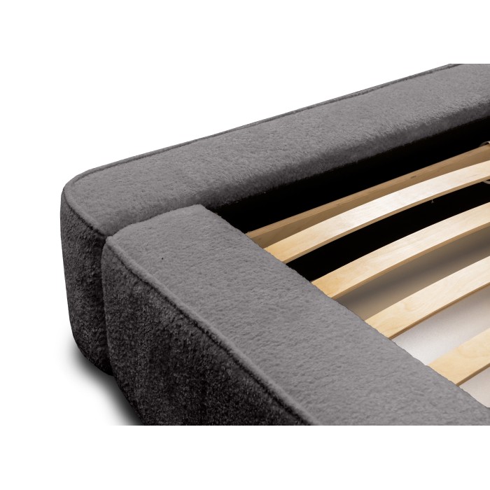 Lit coffre VELORA – Aschgrau meliert – 160x200 cm – Weicher Samtstoff – Lattenrost zum Anheben – Integrierter Stauraum