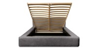 Lit coffre DENALI – Gris cendré bouclé – 160x200 cm – Tissu velours doux – Sommier relevable – Rangement intégré