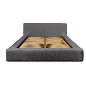 Lit coffre DENALI – Gris cendré bouclé – 160x200 cm – Tissu velours doux – Sommier relevable – Rangement intégré