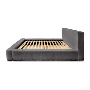 Lit coffre DENALI – Gris cendré bouclé – 140x200 cm – Tissu velours doux – Sommier relevable – Rangement intégré
