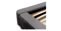 Lit coffre DENALI – Gris cendré bouclé – 140x200 cm – Tissu velours doux – Sommier relevable – Rangement intégré