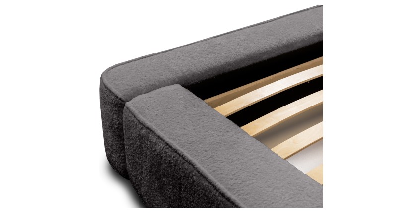 Lit coffre DENALI – Gris cendré bouclé – 140x200 cm – Tissu velours doux – Sommier relevable – Rangement intégré