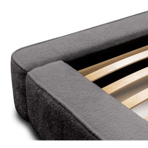 Lit coffre DENALI – Gris cendré bouclé – 140x200 cm – Tissu velours doux – Sommier relevable – Rangement intégré