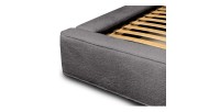 Lit coffre DENALI – Gris cendré bouclé – 140x200 cm – Tissu velours doux – Sommier relevable – Rangement intégré