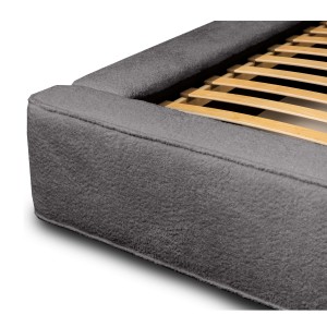 Lit coffre DENALI – Gris cendré bouclé – 140x200 cm – Tissu velours doux – Sommier relevable – Rangement intégré