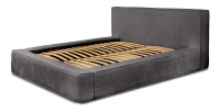 Lit coffre DENALI – Gris cendré bouclé – 140x200 cm – Tissu velours doux – Sommier relevable – Rangement intégré