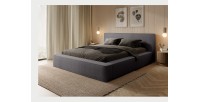 Lit coffre DENALI – Gris cendré bouclé – 140x200 cm – Tissu velours doux – Sommier relevable – Rangement intégré