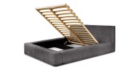 Lit coffre DENALI – Aschgrau meliert – 180x200 cm – Weicher Samtstoff – Aufklappbarer Lattenrost – Integrierter Stauraum