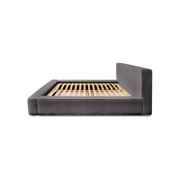 Bed met opbergruimte VELORA – Asgrijs gekruld – 180x200 cm – Zacht fluwelen stof – Opklapbare lattenbodem – Geïntegreerde opberg