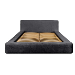 Lit coffre DENALI – Anthracite profond bouclé – 160x200 cm – Tissu velours doux – Sommier relevable – Rangement intégré