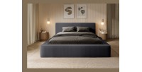 Lit coffre DENALI – Anthracite profond bouclé – 160x200 cm – Tissu velours doux – Sommier relevable – Rangement intégré