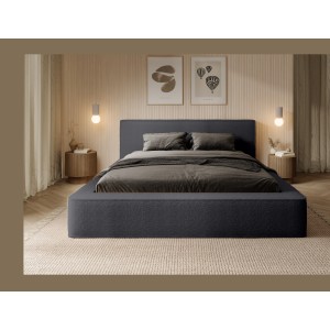Lit coffre DENALI – Anthracite profond bouclé – 160x200 cm – Tissu velours doux – Sommier relevable – Rangement intégré
