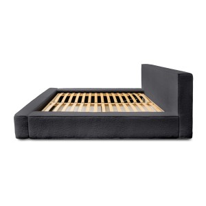 Lit coffre DENALI – Anthracite profond bouclé – 160x200 cm – Tissu velours doux – Sommier relevable – Rangement intégré