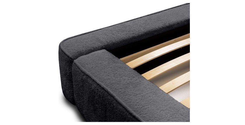 Lit coffre DENALI – Anthracite profond bouclé – 160x200 cm – Tissu velours doux – Sommier relevable – Rangement intégré