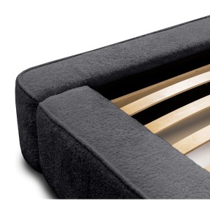 Lit coffre DENALI – Anthracite profond bouclé – 160x200 cm – Tissu velours doux – Sommier relevable – Rangement intégré