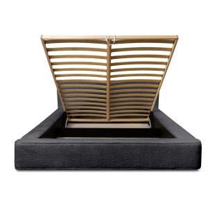Lit coffre DENALI – Anthracite profond bouclé – 160x200 cm – Tissu velours doux – Sommier relevable – Rangement intégré
