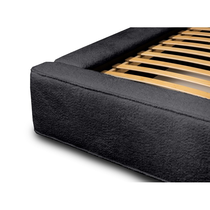 Lit coffre VELORA – Antracite profondo bouclé – 140x200 cm – Tessuto velluto morbido – Rete sollevabile – Contenitore integrato